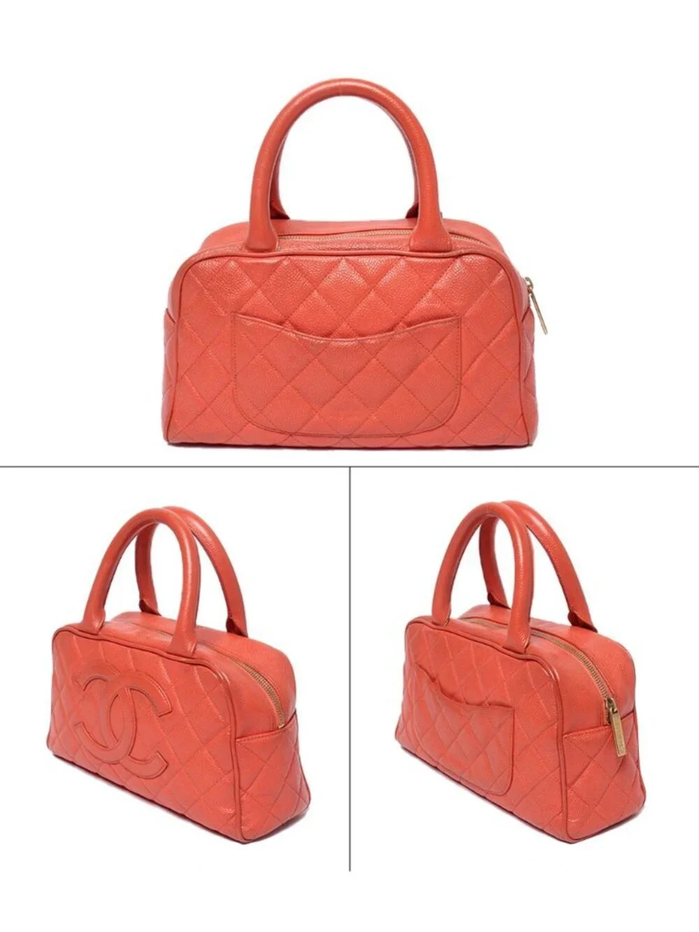 Chanel Handle Mini Boston Bag Quilted Gold